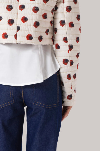 Gloria Cropped Jacket White Floral Cotton - Larroude