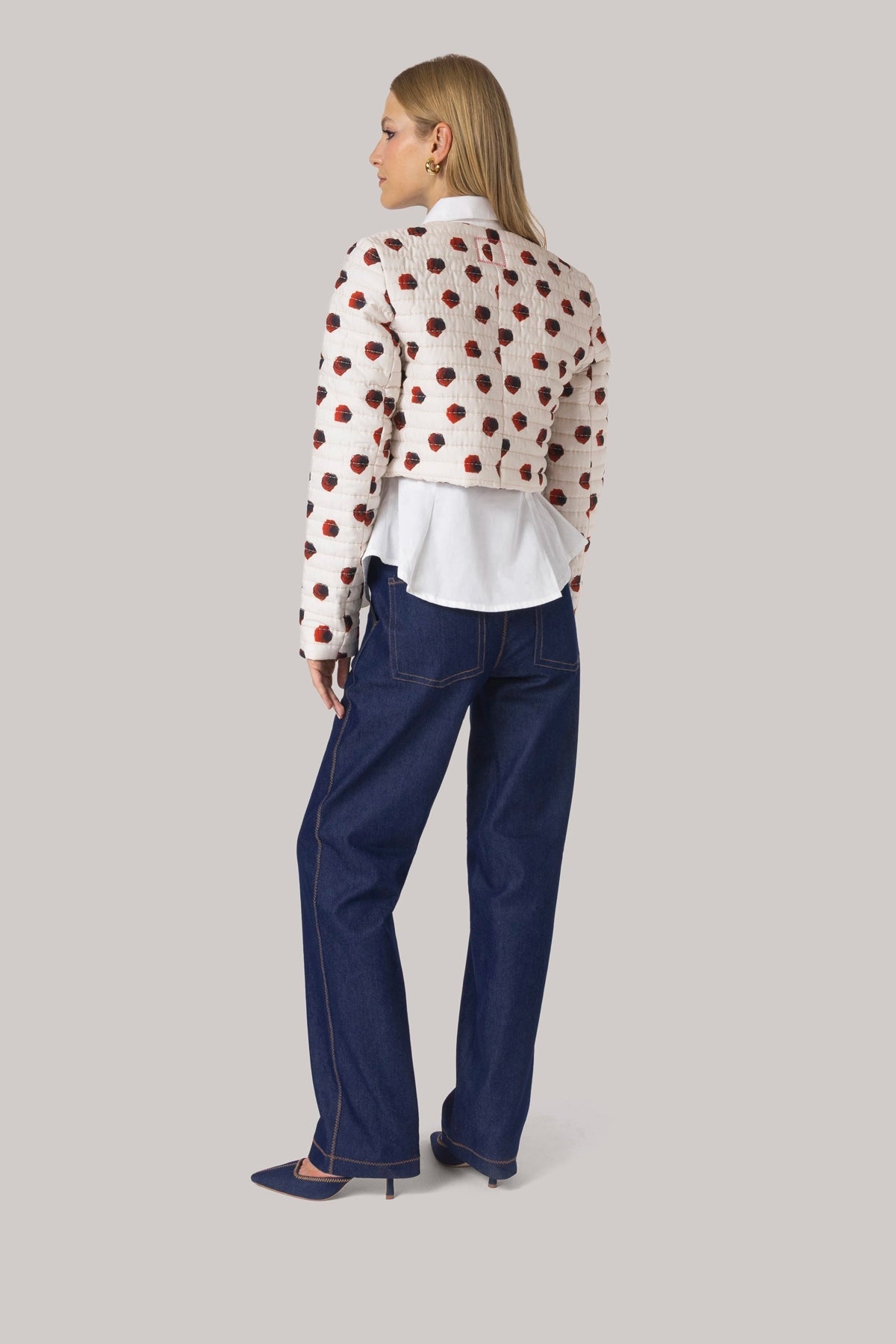 Gloria Cropped Jacket White Floral Cotton - Larroude