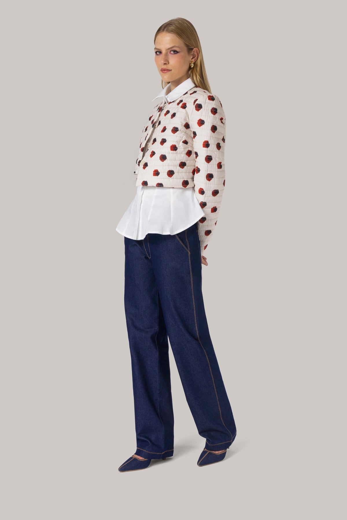 Gloria Cropped Jacket White Floral Cotton - Larroude