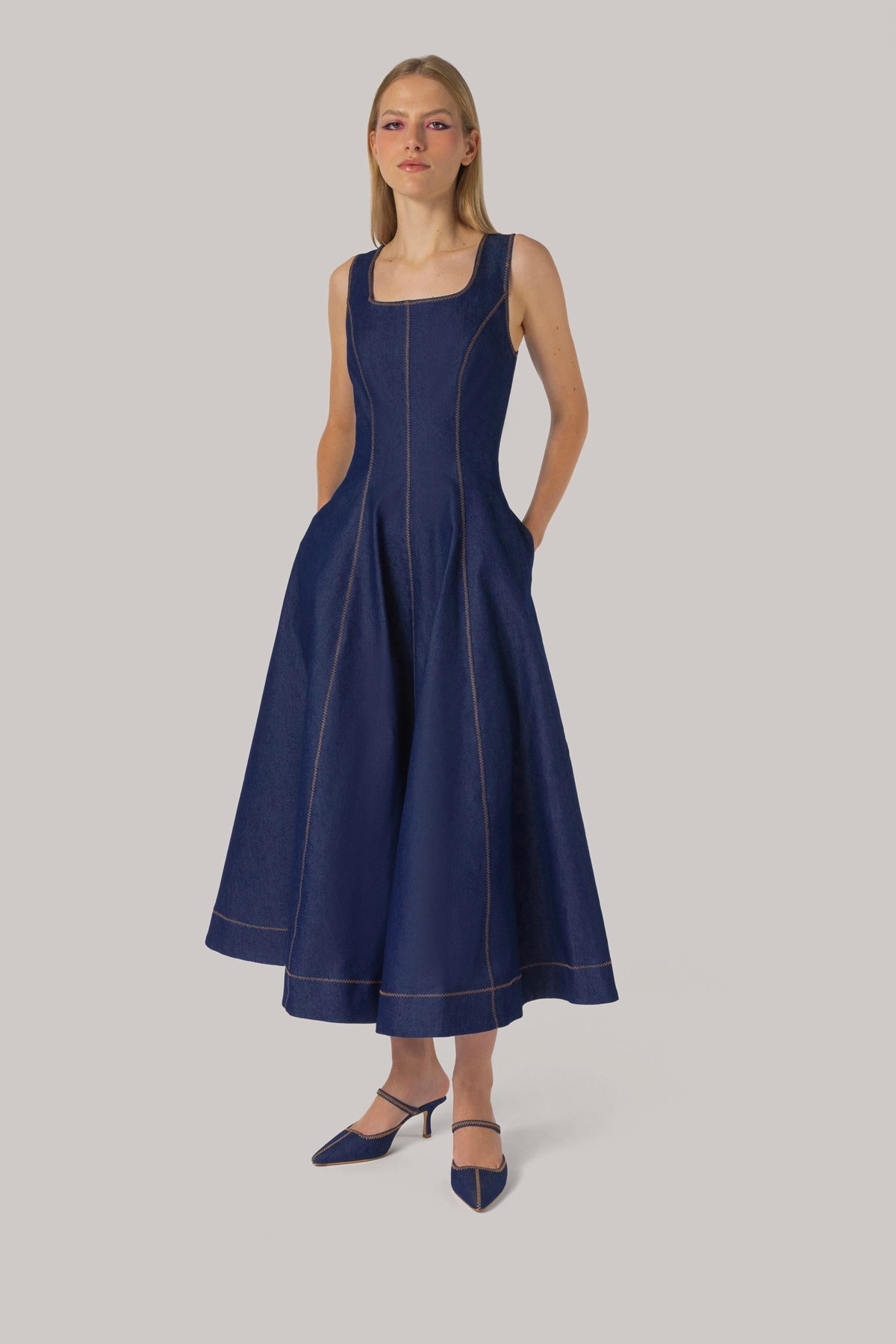 Sophia Dress Blue Denim - Larroude