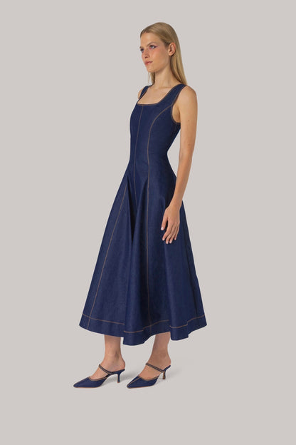 Sophia Dress Blue Denim - Larroude