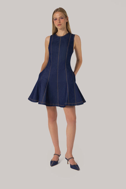 Sarah Dress Blue Denim - Larroude