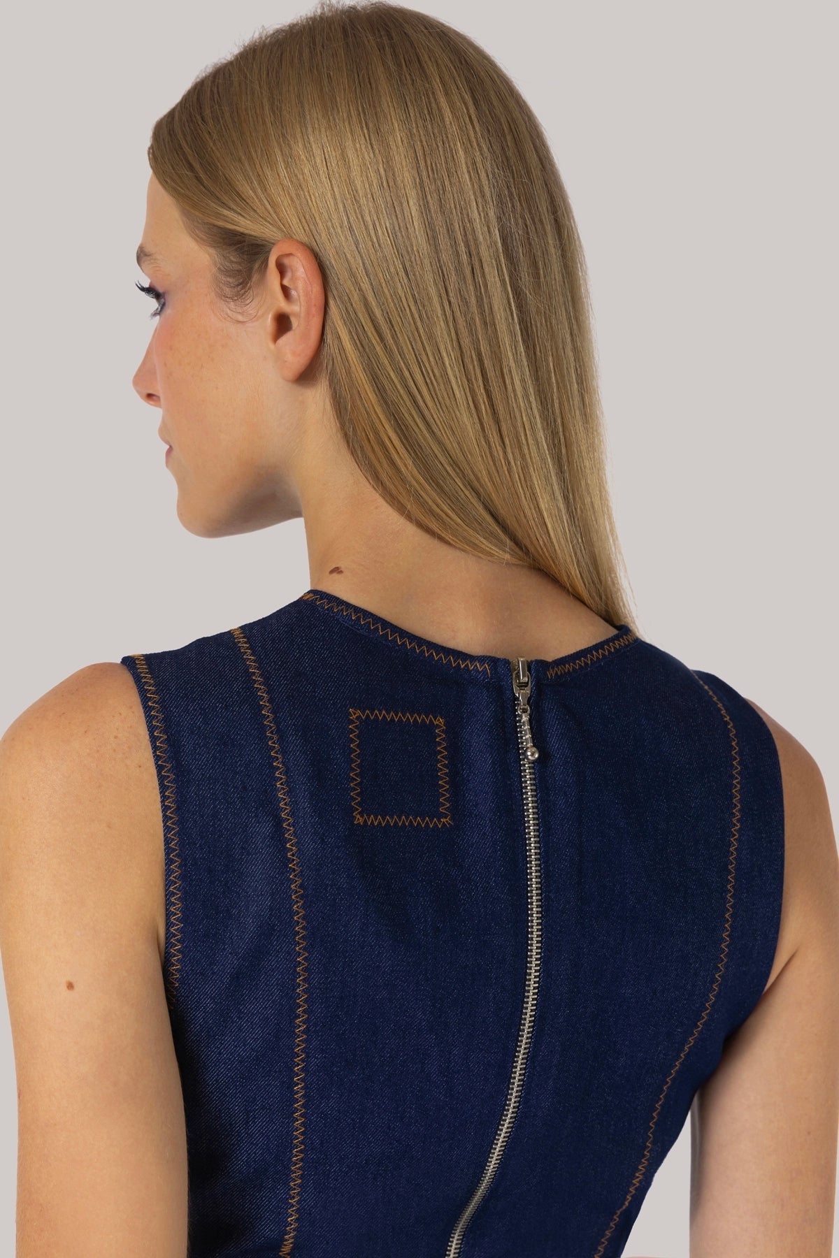 Sarah Dress Blue Denim - Larroude