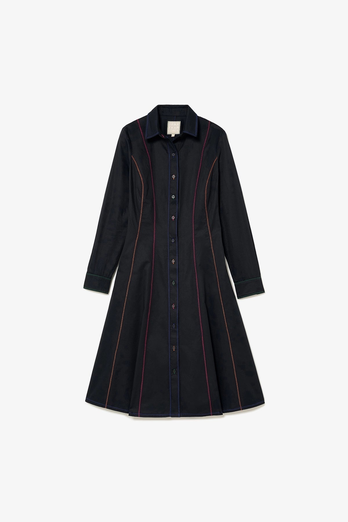 Elena Buttondown Dress In Black Percale - Larroude