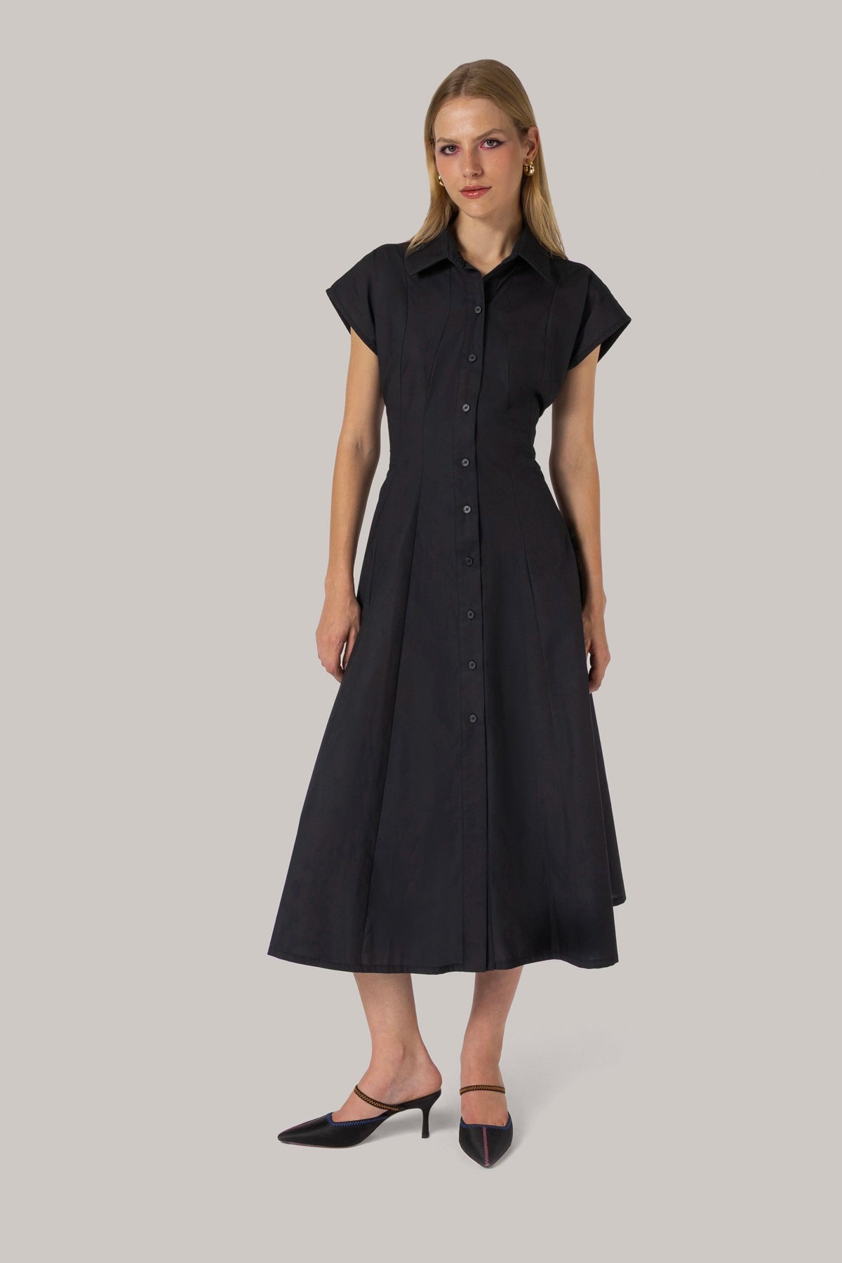 Jessica Buttondown Dress Black Percale - Larroude