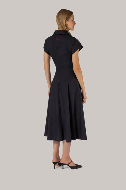 Jessica Buttondown Dress Black Percale - Larroude