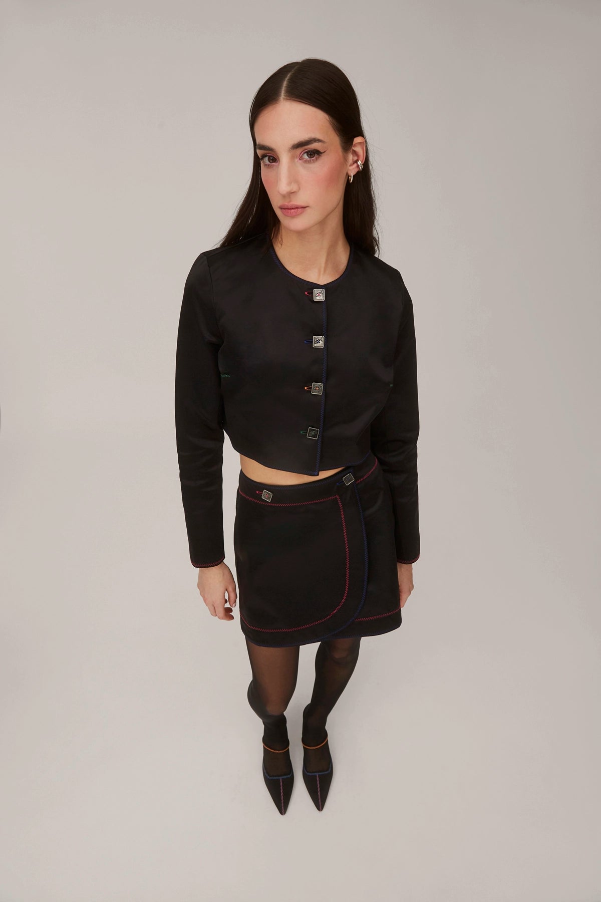 Marina Mini Skirt In Black Satin - Larroude