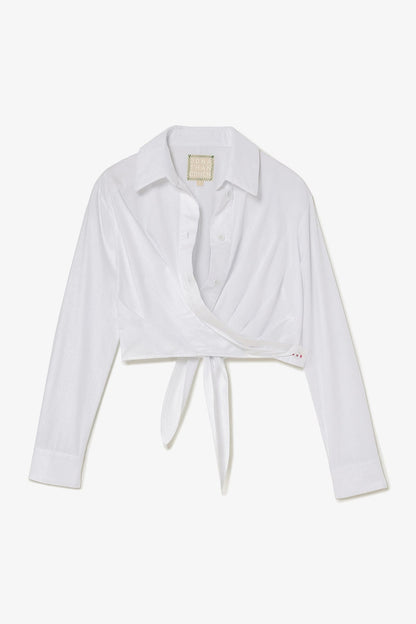 Rose Wrap Top In White Cotton - Larroude