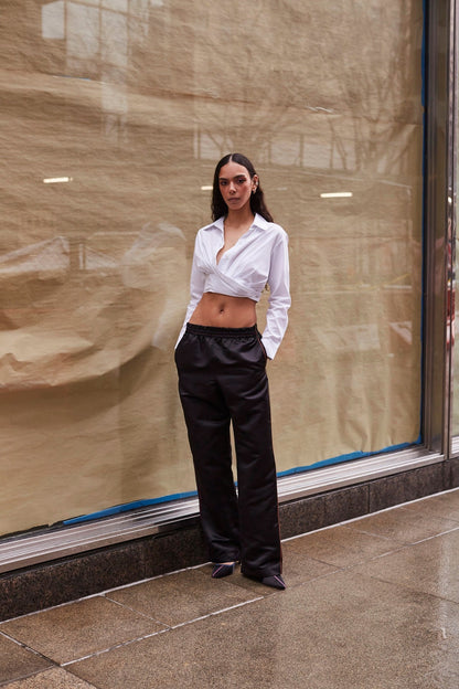 Rose Wrap Top In White Cotton - Larroude