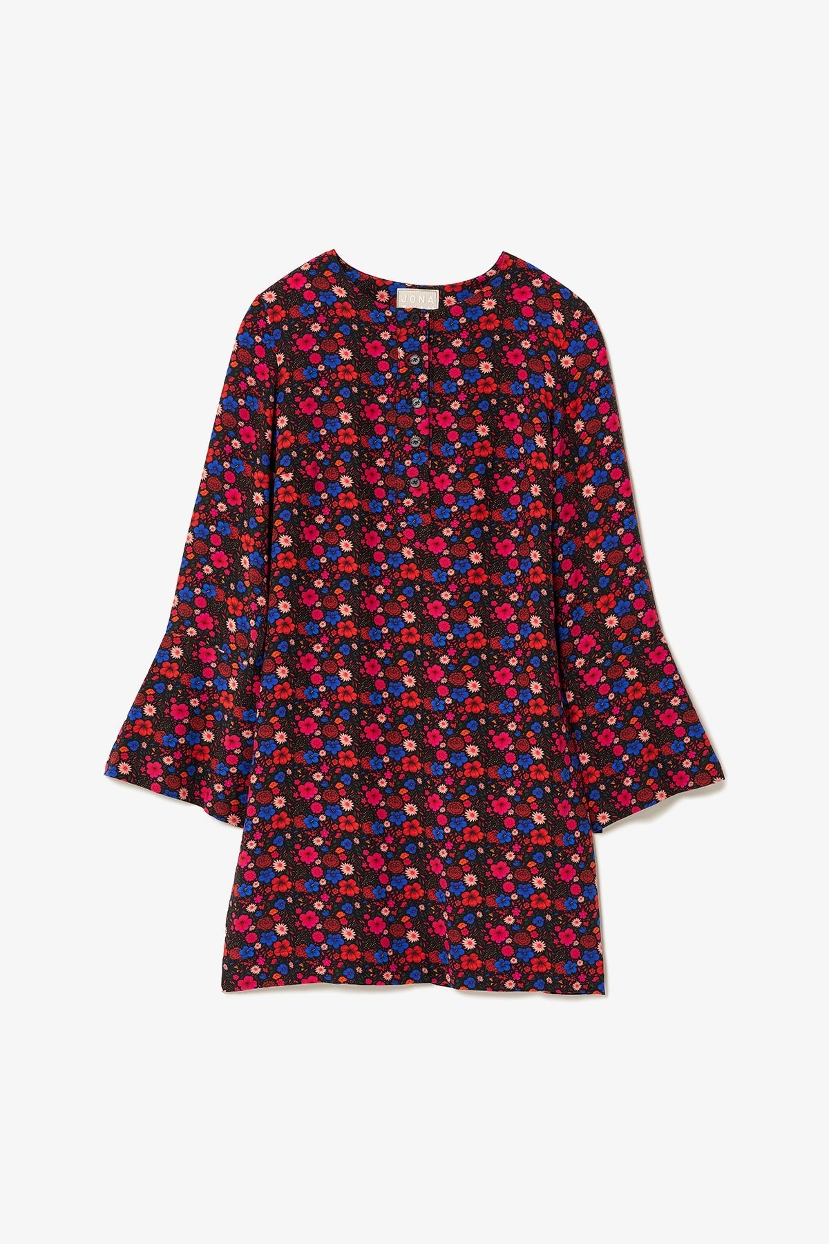 Dede Tunic Dress In Black Floral Silk - Larroude