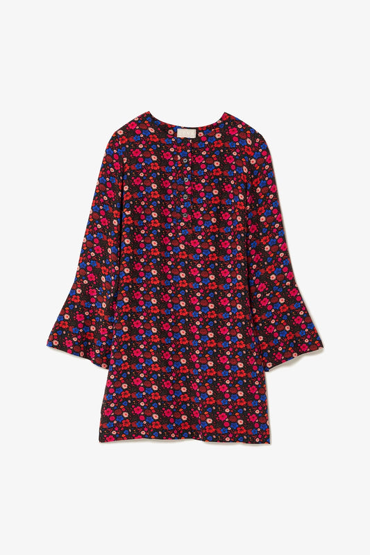 Dede Tunic Dress In Black Floral Silk - Larroude