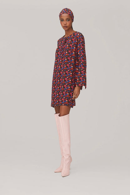 Dede Tunic Dress In Black Floral Silk - Larroude