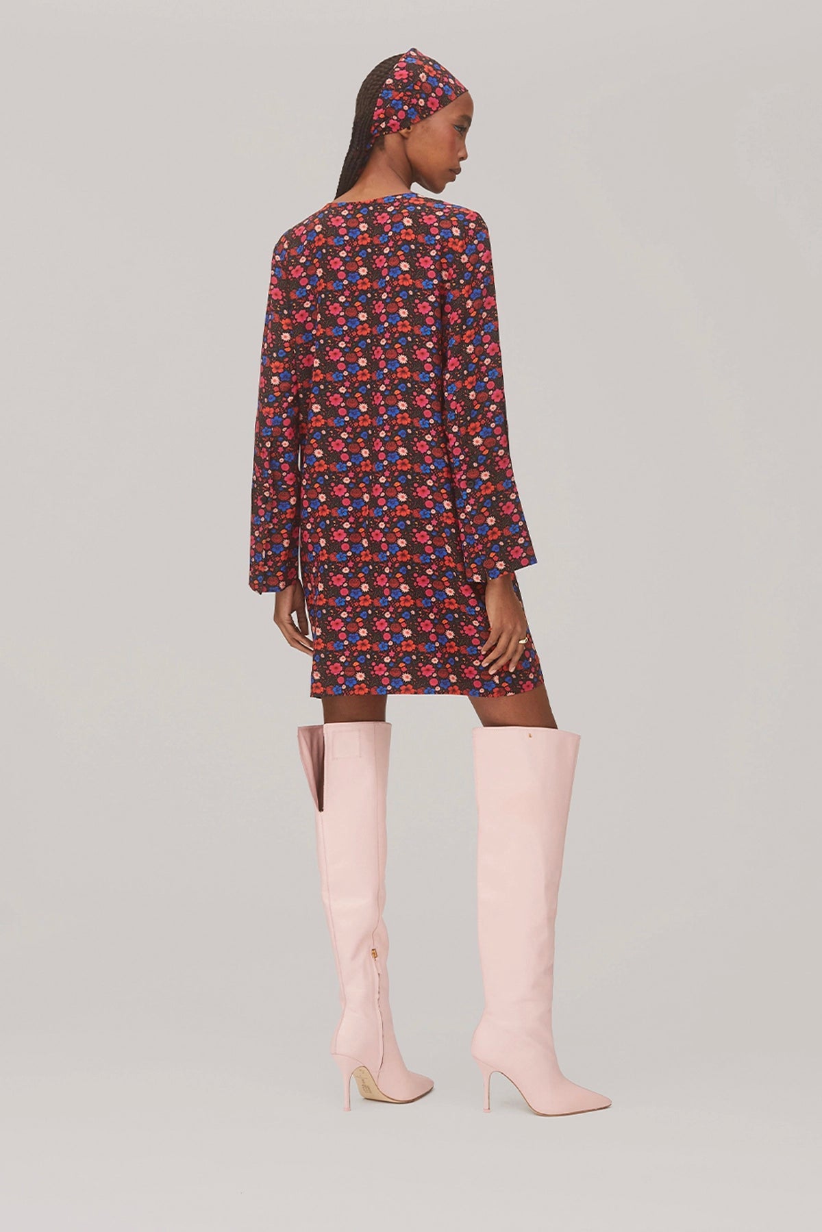 Dede Tunic Dress In Black Floral Silk - Larroude