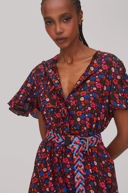 Nicole Dress In Black Floral Silk - Larroude