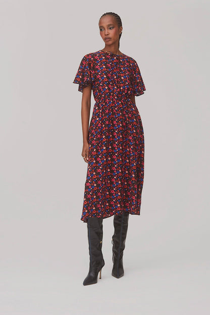 Nicole Dress In Black Floral Silk - Larroude