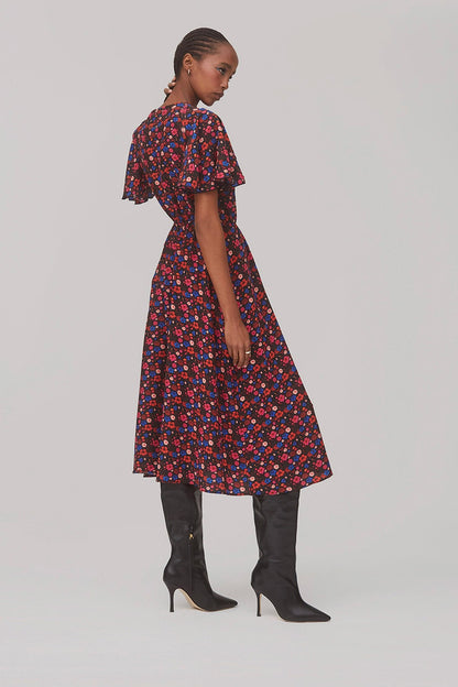 Nicole Dress In Black Floral Silk - Larroude