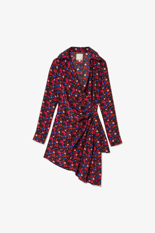 Sashi Wrap Dress In Black Floral Silk - Larroude