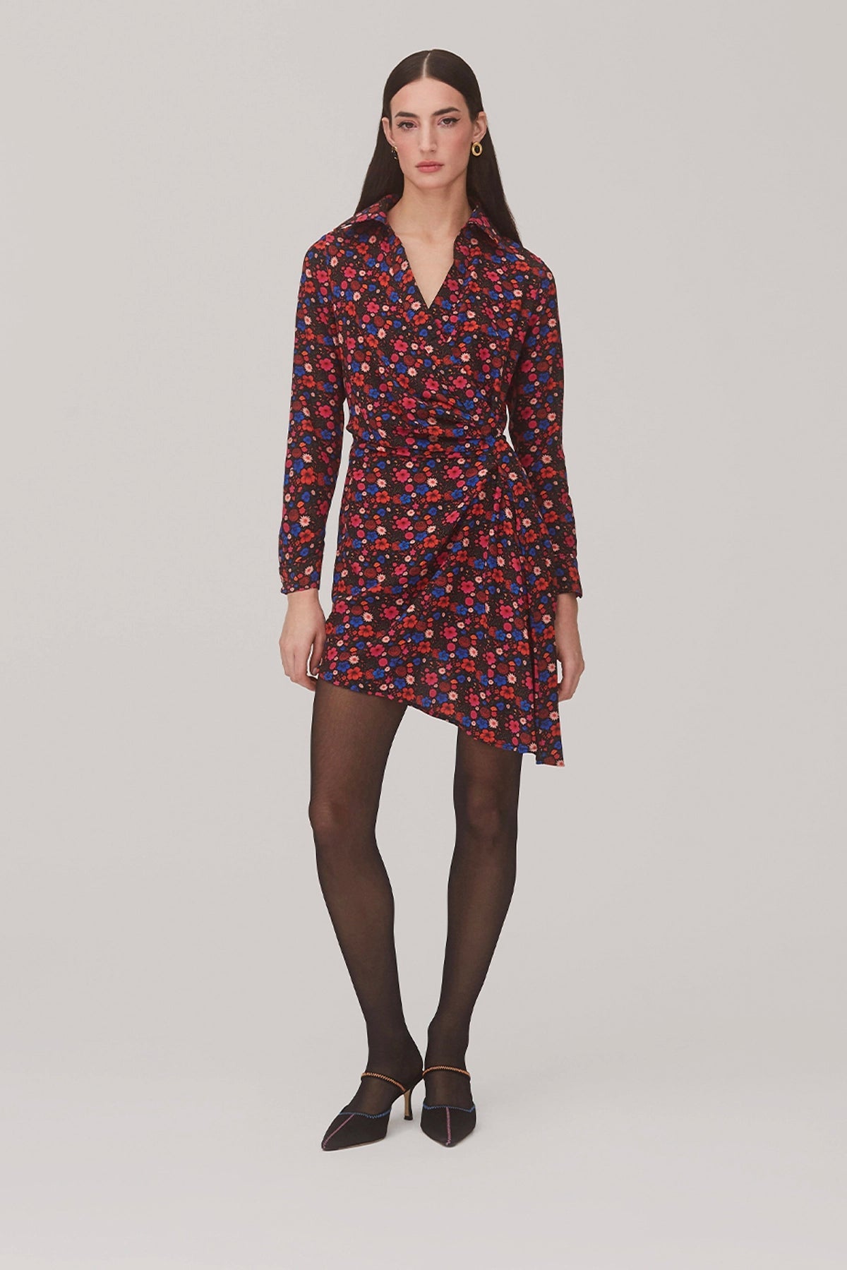 Sashi Wrap Dress In Black Floral Silk - Larroude