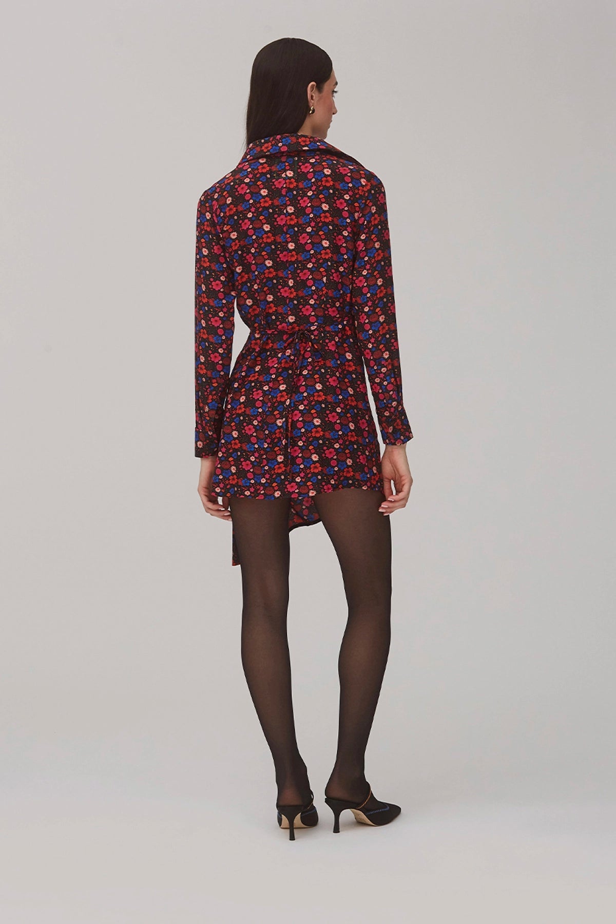 Sashi Wrap Dress In Black Floral Silk - Larroude