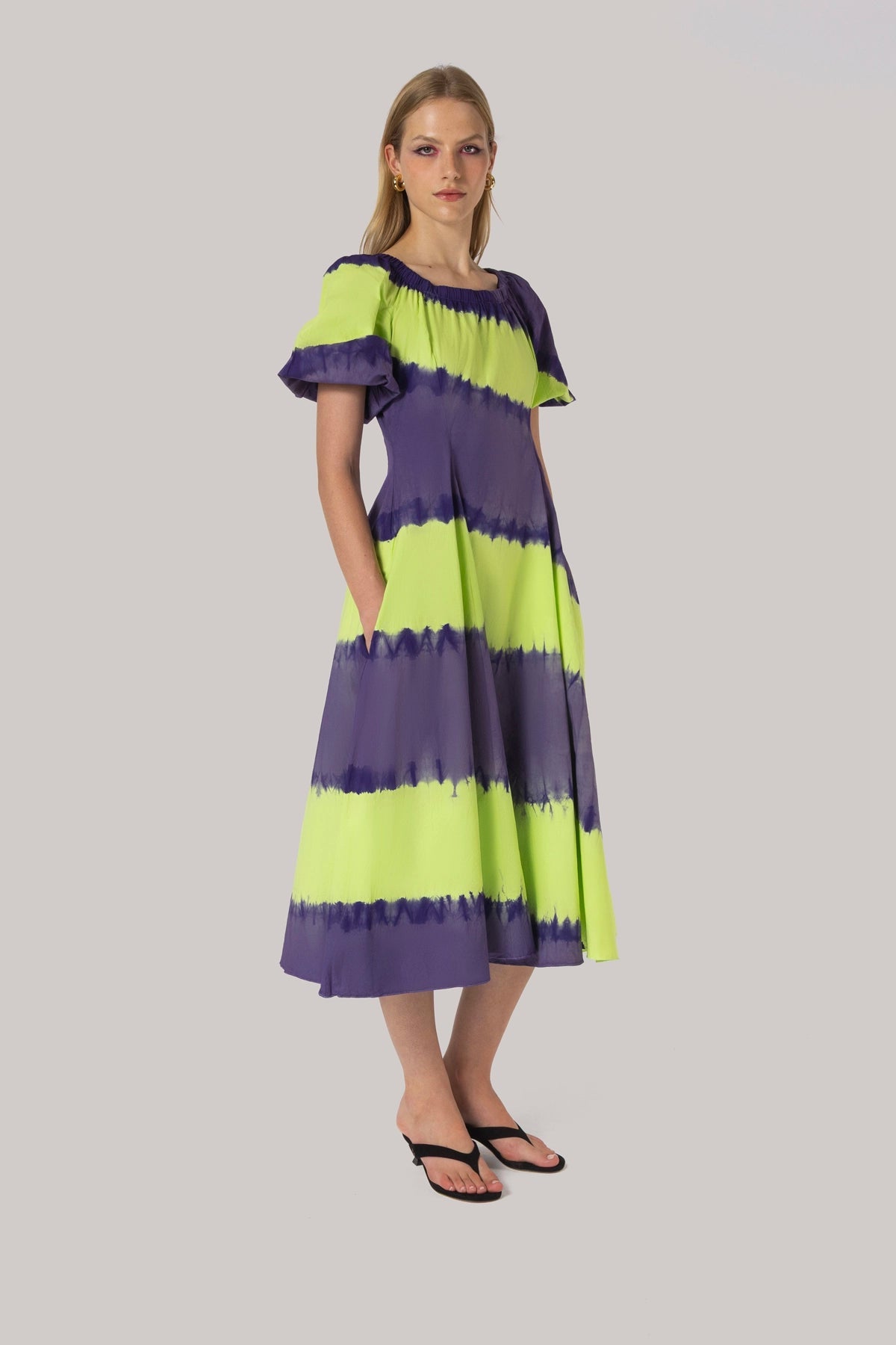 Marissa Dress Purple and Green Tie Dye Cotton - Larroude