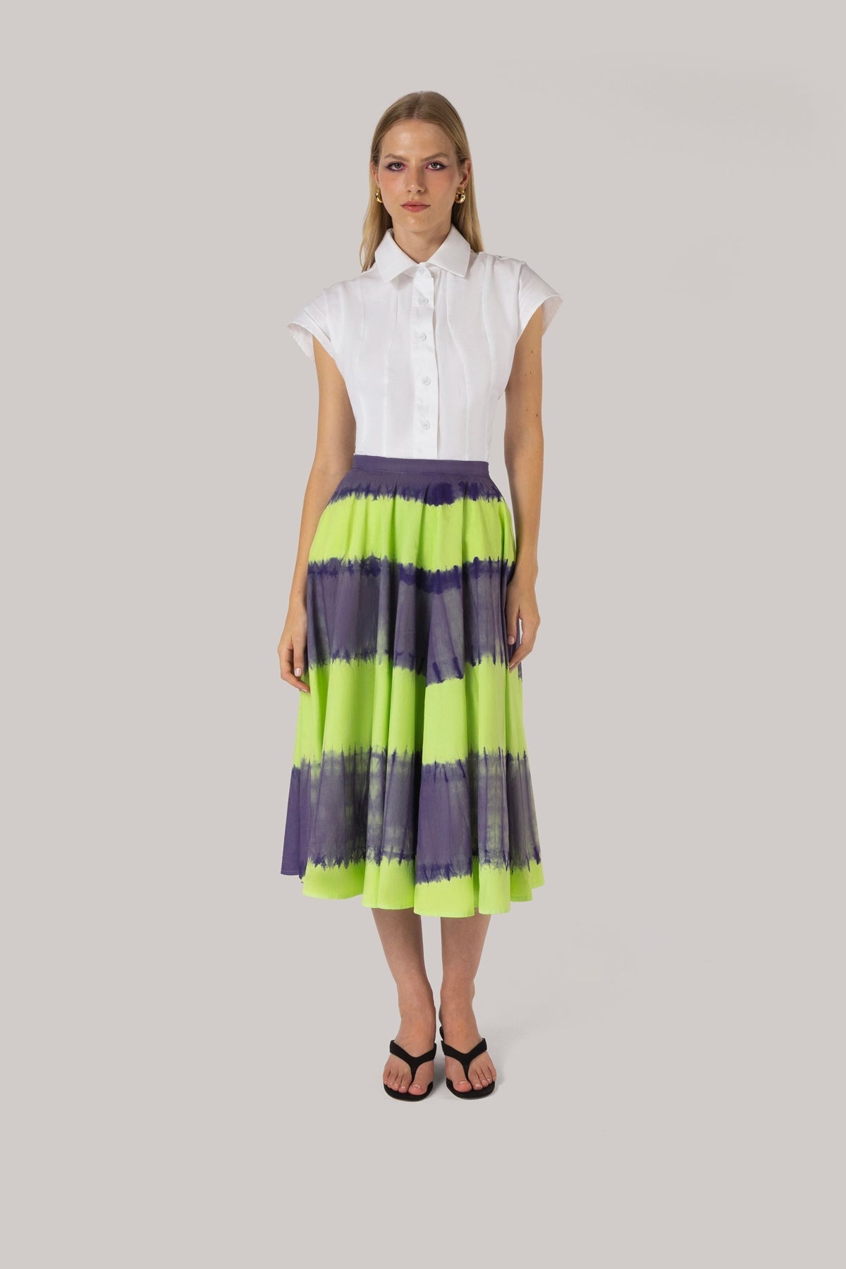 Sharon Skirt Purple and Green Tie Dye Cotton - Larroude