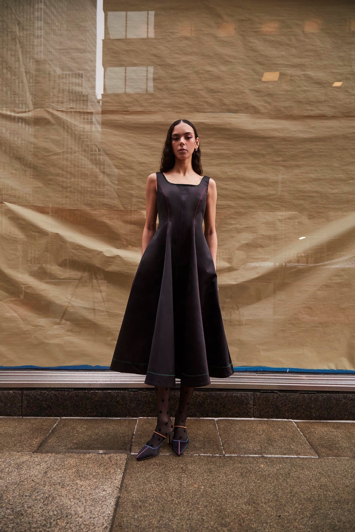 Sophia Dress In Black Satin - Larroude