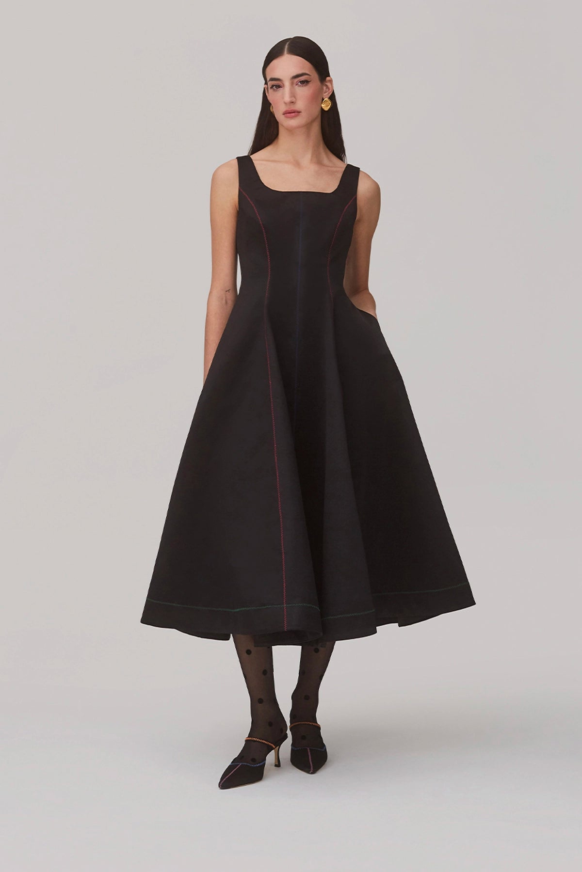 Sophia Dress In Black Satin - Larroude