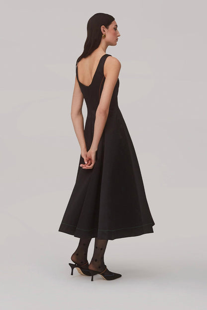Sophia Dress In Black Satin - Larroude