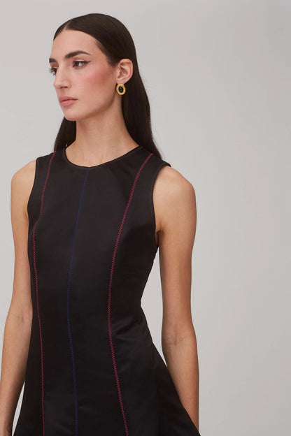 Sarah Dress In Black Satin - Larroude