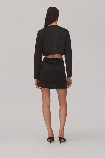 Gloria Cropped Jacket In Black Satin - Larroude