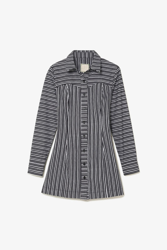 Annie Bustier Dress In Black and White Striped Cotton - Larroude