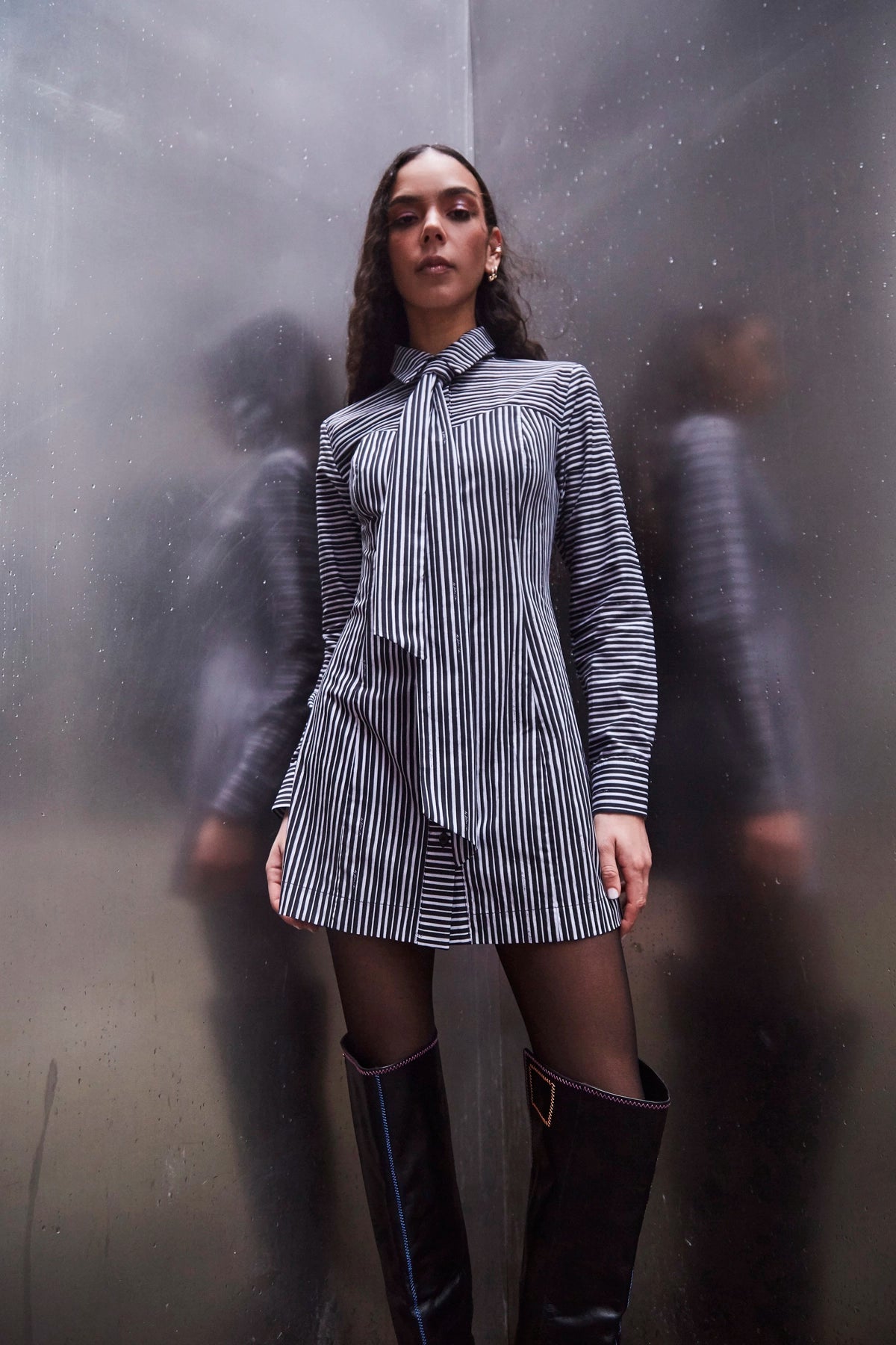 Annie Bustier Dress In Black and White Striped Cotton - Larroude