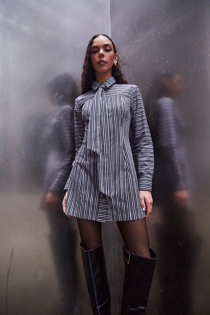 Annie Bustier Dress In Black and White Striped Cotton - Larroude