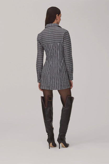 Annie Bustier Dress In Black and White Striped Cotton - Larroude