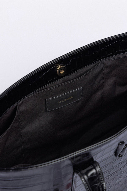 City Tote Bag Black Croco Leather - Larroude