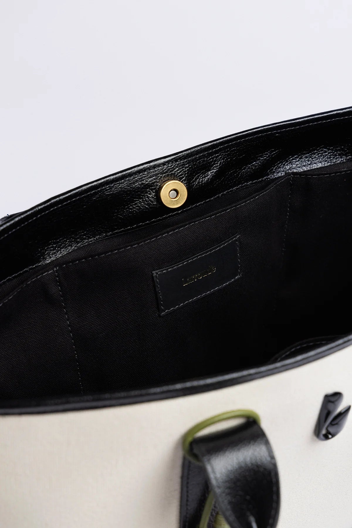 City Tote Bag Natural Canvas and Black Leather - Larroude