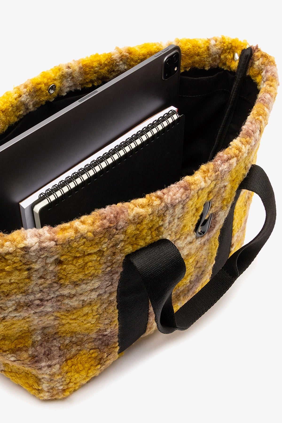 Americana Tote Bag In Dijon Plaid Fur - Larroude