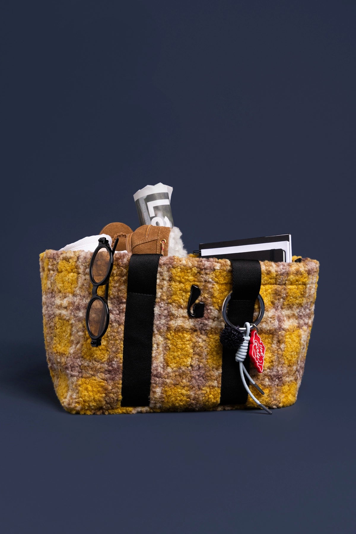 Americana Tote Bag In Dijon Plaid Fur - Larroude