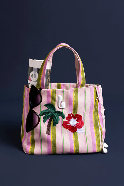 Poppy Mini Tote Bag In Tulip And Emerald Raffia - Larroude