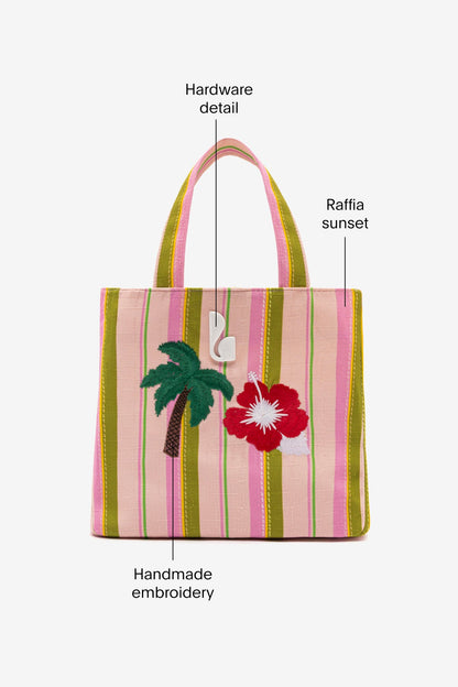 Poppy Mini Tote Bag In Tulip And Emerald Raffia - Larroude