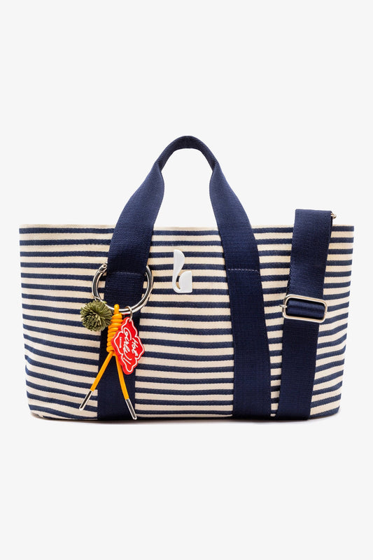Americana Tote Bag In Indigo And Natural Awning Stripe - Larroude