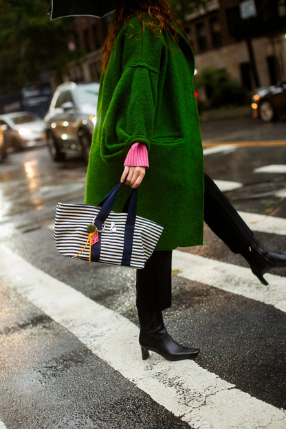 Americana Tote Bag In Indigo And Natural Awning Stripe - Larroude
