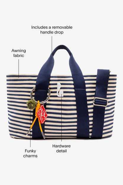 Americana Tote Bag In Indigo And Natural Awning Stripe - Larroude