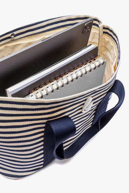 Americana Tote Bag In Indigo And Natural Awning Stripe - Larroude
