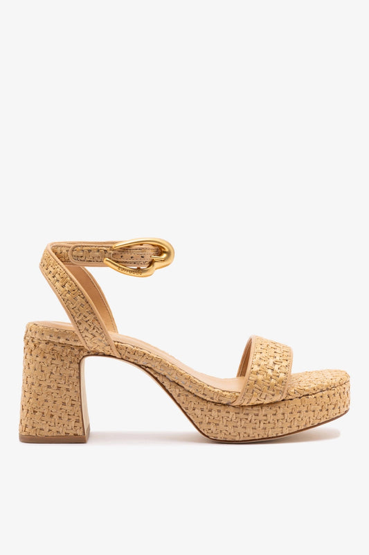 Dolly Verona Low Sandal In Natural Raffia and Beige Leather - Larroude