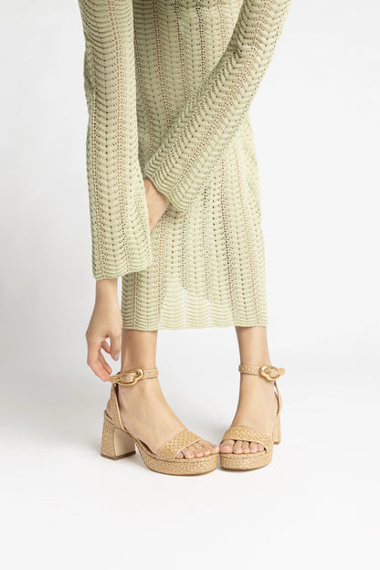 Dolly Verona Low Sandal In Natural Raffia and Beige Leather - Larroude