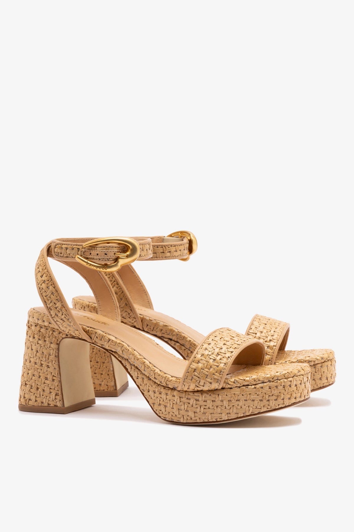 Dolly Verona Low Sandal In Natural Raffia and Beige Leather - Larroude