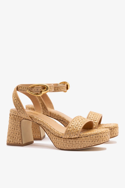 Dolly Verona Low Sandal In Natural Raffia and Beige Leather - Larroude
