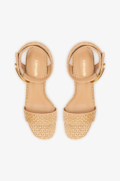 Dolly Verona Low Sandal In Natural Raffia and Beige Leather - Larroude