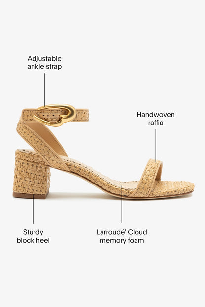 Verona Block Sandal In Beige Leather and Natural Raffia - Larroude